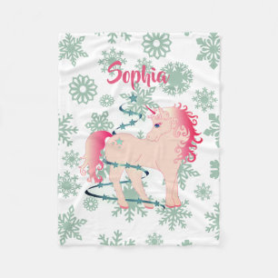 Julens Anpassningsbar Unicorn Girl Snowflake Fleecefilt