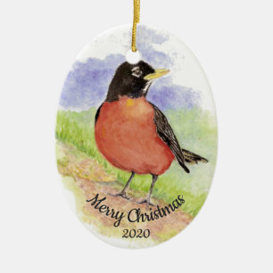 Julens Anpassningsbar Watercolor Robin Bird Julgransprydnad Keramik