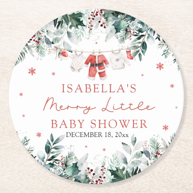 Julens Barnkläder Merry Little Baby Shower Underlägg Papper Rund (Framsidan)