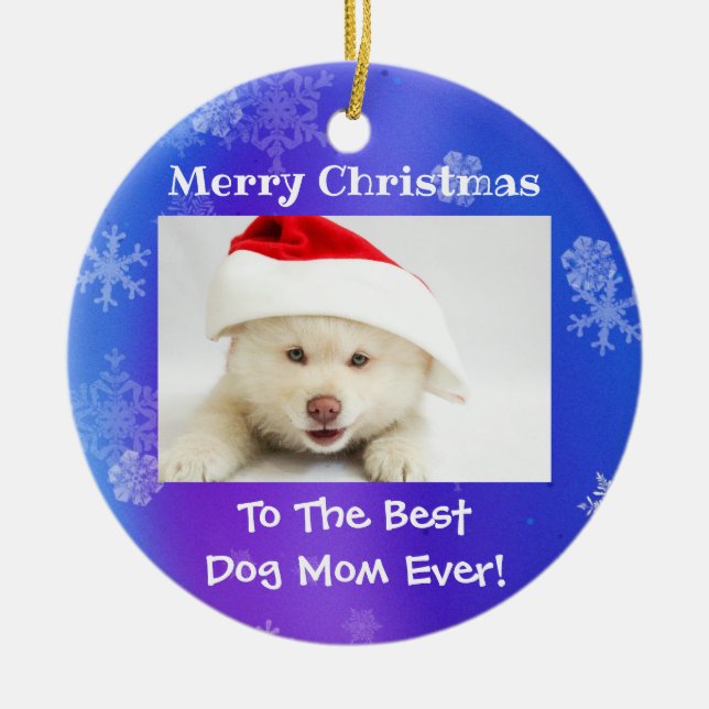 Julens bästa Hund Mamma någonsin Foto Julgransprydnad Keramik (Framsidan)