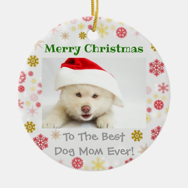 Julens bästa Hund Mamma någonsin Foto Julgransprydnad Keramik (Framsidan)
