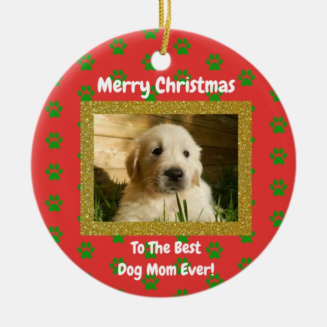 Julens bästa Hund Mamma någonsin Pet Photo Julgransprydnad Keramik (Framsidan)