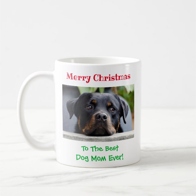 Julens bästa Hund Mamma någonsin Pet Photo Kaffemugg (Vänster)