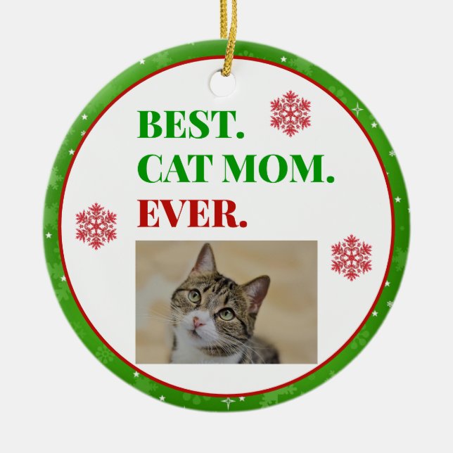 Julens bästa Kat Mamma någonsin Foto Julgransprydnad Keramik (Framsidan)