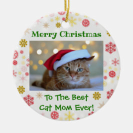 Julens bästa Kat Mamma någonsin Pet Photo Julgransprydnad Keramik