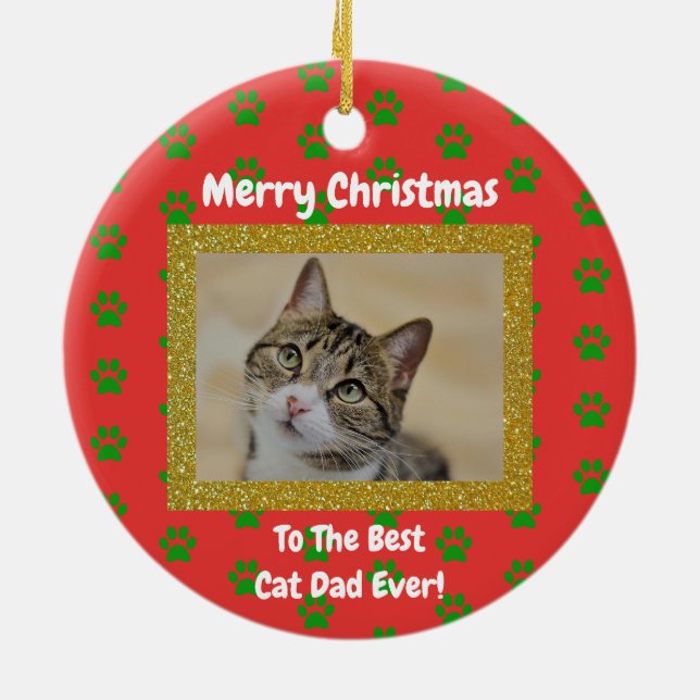 Julens bästa Kat Pappa någonsin Pet Photo Julgransprydnad Keramik (Baksidan)