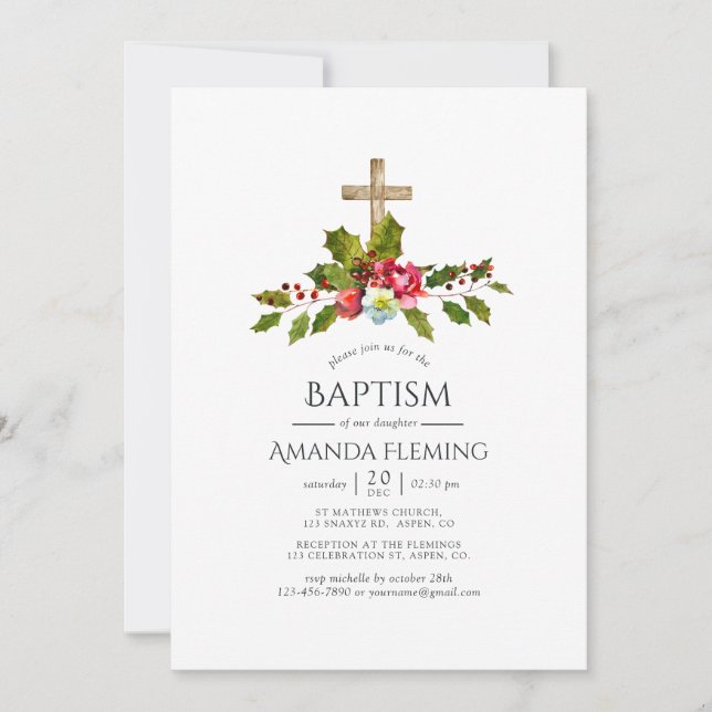 Julens Blommigt Baptism eller julklapp Inbjudningar (Framsida)