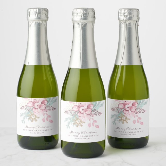 Julens Blommigt Berries Rosa Champagne Labels (Flaskor)
