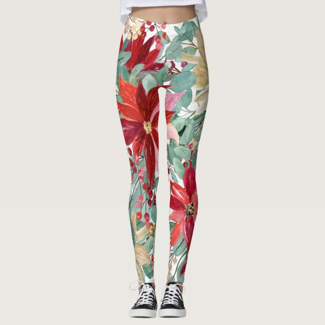 Julens Blommigt Bird Art Leggings (Framsida)