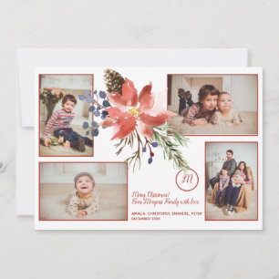 Julens Blommigt Bouquet Monogram Photo Collage Julkort