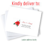 Julens blommigt - enskilda adressetiketter för gäs klistermärken<br><div class="desc">Personlig jul,  bröllop,  namn och adress e-postetiketter med elegant,  rustik poinsettia blombuquet och ett rödfärgat kalligrafskript för chic.</div>