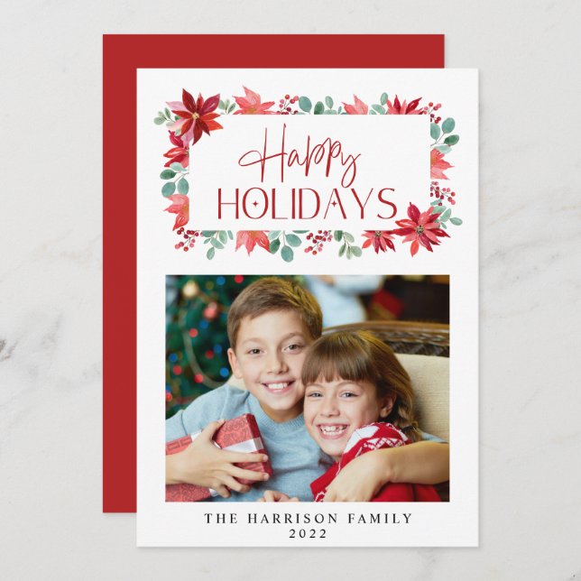 Julens Blommigt Eucalyptus Watercolor Photo Julkort (Fram/baksida)