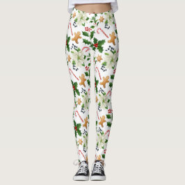 Julens Blommigt Holly Polkagrisars Gingerbröd Leggings