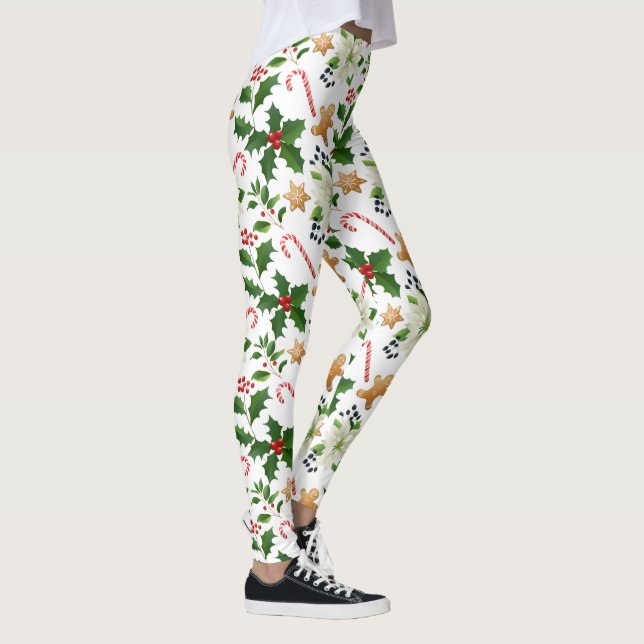 Julens Blommigt Holly Polkagrisars Gingerbröd Leggings (Höger)