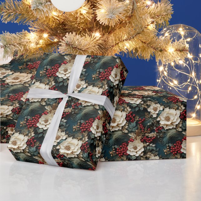 Julens Blommigt med White Flowers & Greenery Presentpapper (Helgdagar)