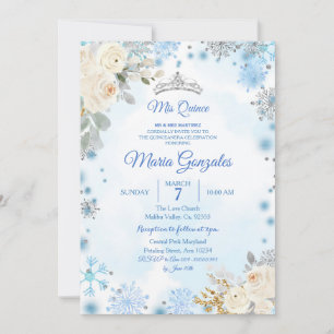 Julens Blommigt och Silver Snowflake Quinceanera Inbjudningar