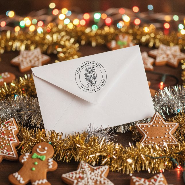 Julens Blommigt Patterner Reindeer Returadress Självfärgande Stämpel (Skapare uppladdad)