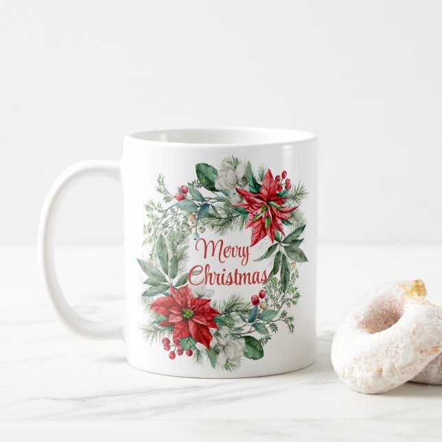 Julens Blommigt Poinsettia Wandan God jul Kaffemugg (Med munk)