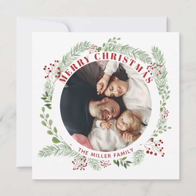Julens Blommigt-utandningskort med 2 foton Julkort (Framsida)