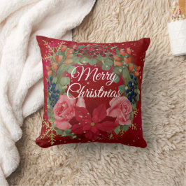 Julens blommigt vattenfärg Utandningsepoinsettia Kudde
