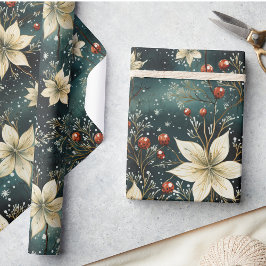 Julens Blommigt Winter Cream Poinsettia Presentpapper