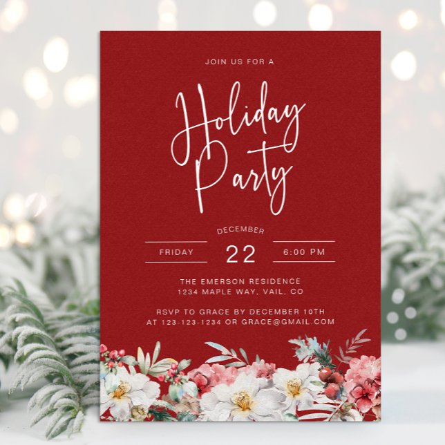 Julens botaniska Julfest Inbjudningar (Elegant Watercolor Botanical Floral Christmas Holiday Party Invitation by Painted Paperie)