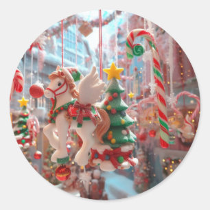 Julens Candy cane Magic Window Visning Runt Klistermärke