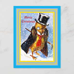 Julens Chick med Top hat, Monocle, vykort för Käpp