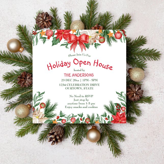 Julens dekoration helgdag - inbjudan till öppet hu (Holiday open house Christmas party editable template invitation digital download)