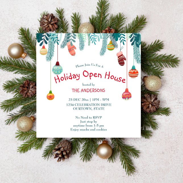 Julens dekoration helgdag - inbjudan till öppet hu (Holiday open house Christmas party editable template invitation digital download)