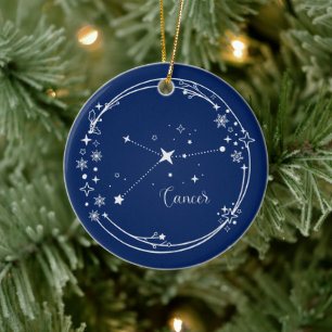 Julens eget namn Cancer Zodiac Blue Silver Julgransprydnad Keramik