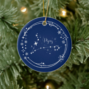 Julens eget namn Pisces Zodiac Blue Silver Julgransprydnad Keramik