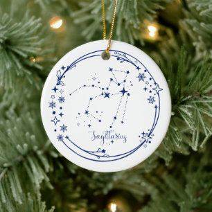 Julens eget namn Sagittarius Zodiac - blått Julgransprydnad Keramik