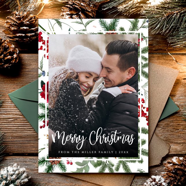 Julens Elegant Botaniskt foto Modern Helgdag Julkort (Skapare uppladdad)