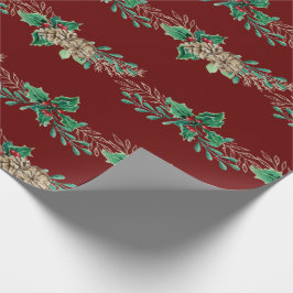 Julens Elegant Burgundy Guld Holly Berries Presentpapper