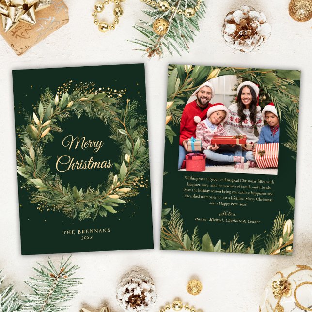 Julens Elegant Grönt botaniskt Modern Photo Julkort (Christmas Elegant Green Botanical Modern Photo Holiday Card)