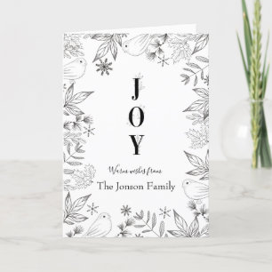 Julens elegant, svartvit blommigt helgkort