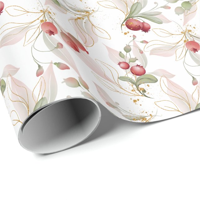 Julens Elegant Vattenfärg Berry Wrapping Papper Presentpapper (Rullad Hörn)