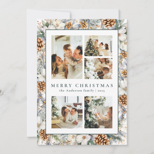 Julens Elegant Vattenfärg Botaniskt blad Julkort (Framsida)