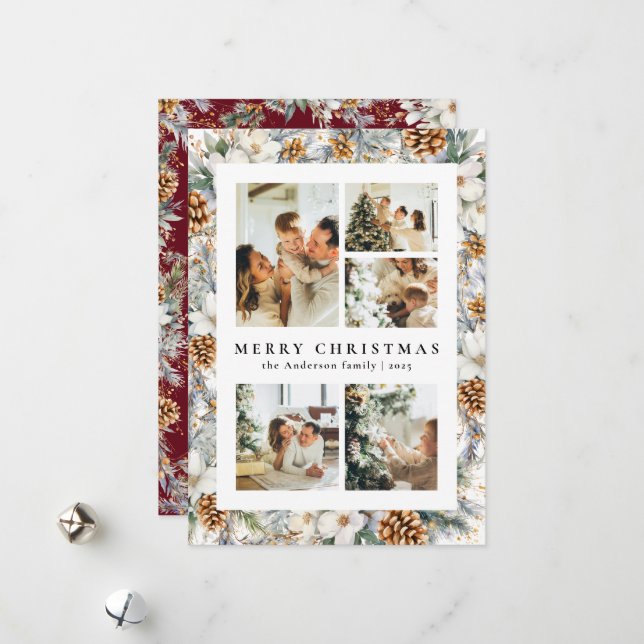 Julens Elegant Vattenfärg Botaniskt blad Julkort (Fram/Back In Situ)