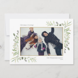 Julens Elegant Vattenfärg Greenery Blommigt Foto Julkort