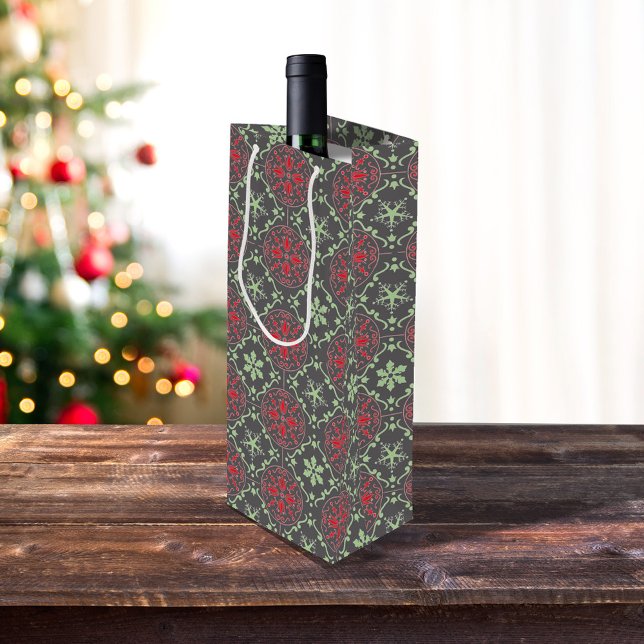 Julens enkla minimalistiska Helgdag Patten (Red and green simple snowflake pattern wine gift bag)