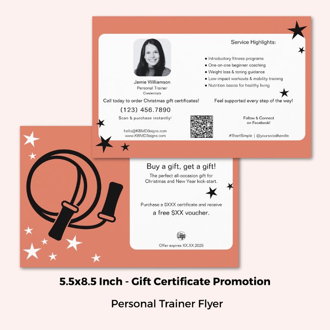 Julens Fitness Gift-certifikat - marknadsföring Flygblad (5.5x8.5 Inch, Christmas Fitness Gift Certificate Promotion Flyer)