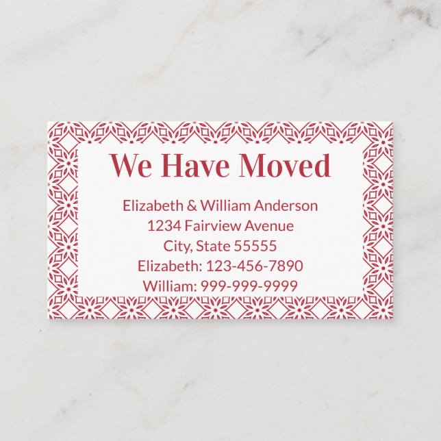 Julens Flytta Announcement Red & White Mönster Tilläggskort (Framsida)