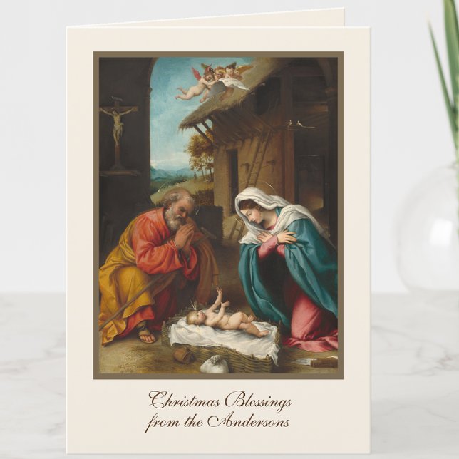 Julens födelse Jesus Jungfru Maria S:t Josef  Helgkort (Vintage traditional religious Catholic Nativity of Jesus with Mary and Joseph)