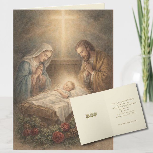 Julens födelse Katolska Heliga Familjen Helgkort (Skapare uppladdad)