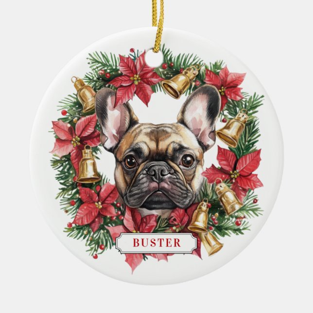 Julens Fransk Bulldog Ceramic Circle Ornament (Framsidan)