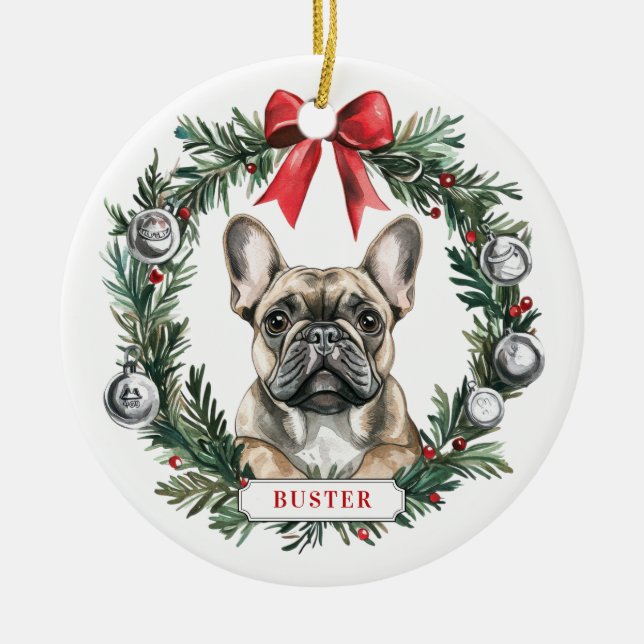 Julens Fransk Bulldog Ceramic Circle Ornament (Framsidan)