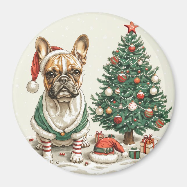 Julens Fransk Bulldog Elf Hund Magnet (Framsidan)
