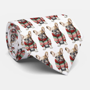 Julens Fransk Bulldog i Snöflingor Slips